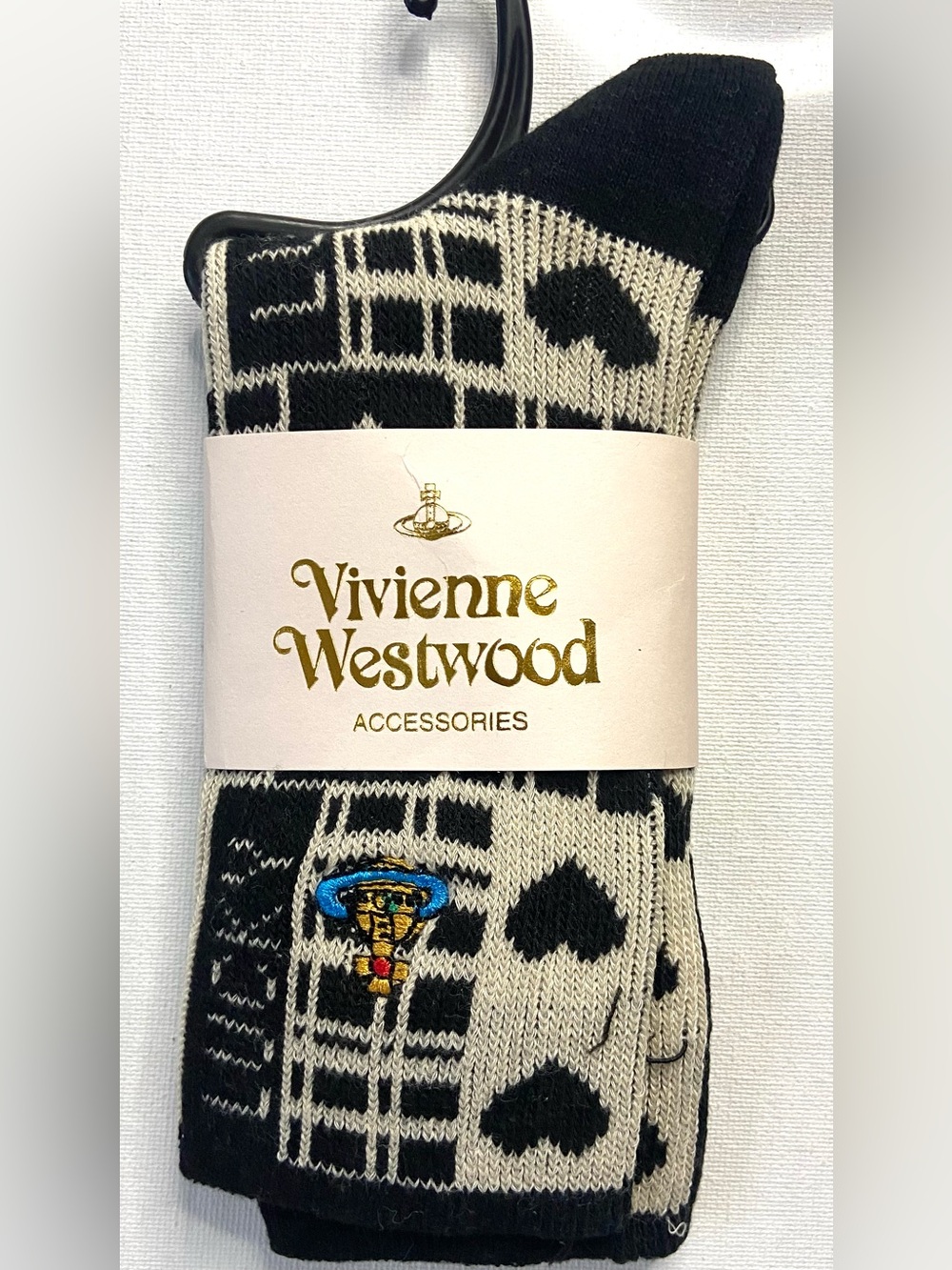 Vivienne Westwood Black & Cream Patterned Socks with Orb Motif